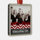 パーソナライズされたクリスマスレッドシェブロンPHOTOオーナメント メタルオーナメント (右)