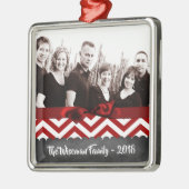 パーソナライズされたクリスマスレッドシェブロンPHOTOオーナメント メタルオーナメント (左)