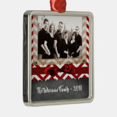 パーソナライズされたクリスマスレッドシェブロンPHOTOオーナメント メタルオーナメント (右)