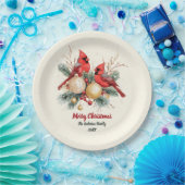 パーソナライズされたクリスマスレッド（鳥）ショウジョウコウカンチョウ&ベリー ペーパープレート (パーティー)
