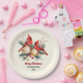 パーソナライズされたクリスマスレッド（鳥）ショウジョウコウカンチョウ&ベリー ペーパープレート (パーティー)