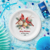 パーソナライズされたクリスマスレッド（鳥）ショウジョウコウカンチョウ&ベリー ペーパープレート (パーティー)