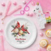 パーソナライズされたクリスマスレッド（鳥）ショウジョウコウカンチョウ&ベリー ペーパープレート (パーティー)