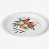 パーソナライズされたクリスマスレッド（鳥）ショウジョウコウカンチョウ&ベリー ペーパープレート (アングル)