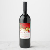 パーソナライズされたクリスマスワインラベル |金ゴールド赤 ワインラベル (正面)