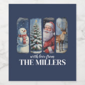 パーソナライズされたクリスマスヴィンテージサンタクロース雪だるま ワインラベル (シングルラベル)