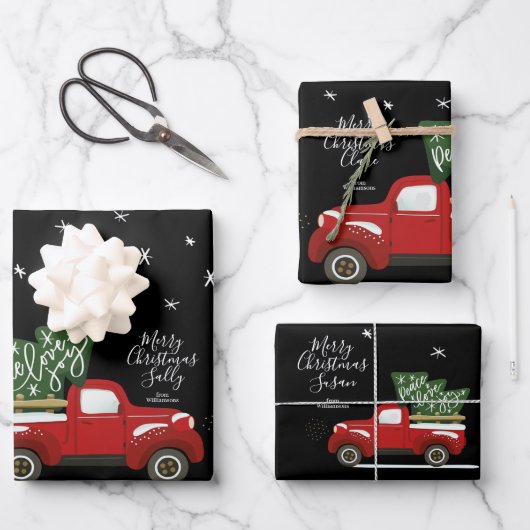 パーソナライズされたクリスマスヴィンテージトラックラッピングラップ ラッピングペーパーシート (正面)