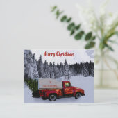 パーソナライズされたクリスマスヴィンテージレッドトラック シーズンポストカード (スタンド正面)