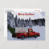 パーソナライズされたクリスマスヴィンテージレッドトラック シーズンポストカード (正面/裏面)
