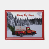 パーソナライズされたクリスマスヴィンテージレッドトラック ドアマット (正面)