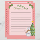 パーソナライズされたクリスマス一覧雪だるま (正面/裏面)