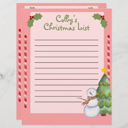 パーソナライズされたクリスマス一覧雪だるま (正面/裏面)