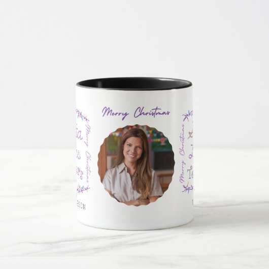 パーソナライズされたクリスマス先生ラブフォト&名前 マグカップ (中央)