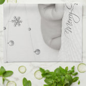 パーソナライズされたクリスマス写真と書道 キッチンタオル (折り畳み)