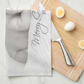 パーソナライズされたクリスマス写真と書道 キッチンタオル (四つ折り)