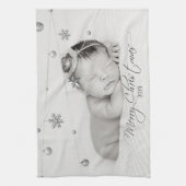 パーソナライズされたクリスマス写真と書道 キッチンタオル (縦)