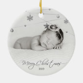 パーソナライズされたクリスマス写真と書道 セラミックオーナメント (裏面)