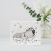 パーソナライズされたクリスマス写真と書道 ポストカード (スタンド正面)