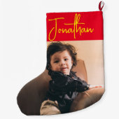 パーソナライズされたクリスマス写真ストッキング、ベビー写真 ラージクリスマスストッキング (裏面)