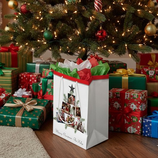 パーソナライズされたクリスマス写真ツリー ミディアムペーパーバッグ