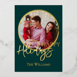 パーソナライズされたクリスマス写真 ゴールドスクリプト 箔シーズンカード