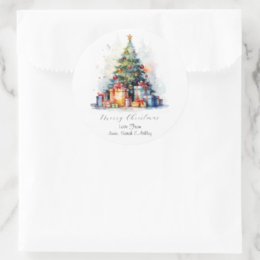 パーソナライズされたクリスマス名シール家族ラベル ラウンドシール (バッグ)