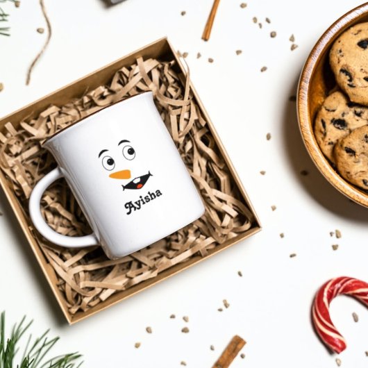パーソナライズされたクリスマス名mag,雪だるま顔コーヒー コーヒーマグカップ