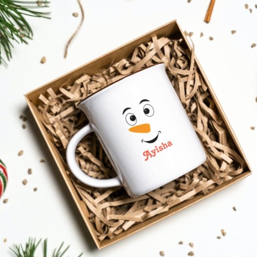パーソナライズされたクリスマス名mag,雪だるま顔コーヒー コーヒーマグカップ