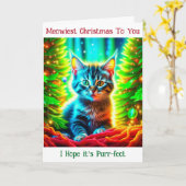 パーソナライズされたクリスマス子ネコとお正月 カード (黄色い花)