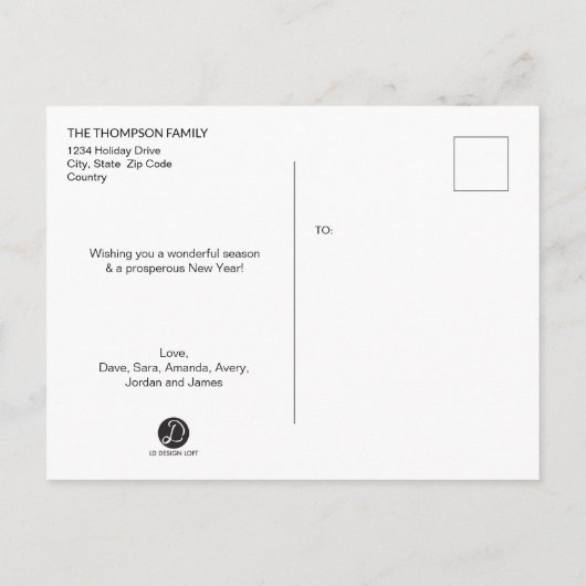 パーソナライズされたクリスマス家族の写真集 案内ポストカード (裏面)