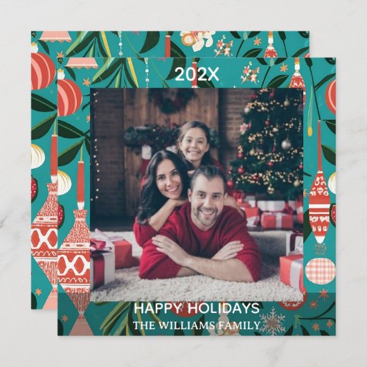 パーソナライズされたクリスマス家族写真 | 名前と年 シーズンカード (正面/裏面)