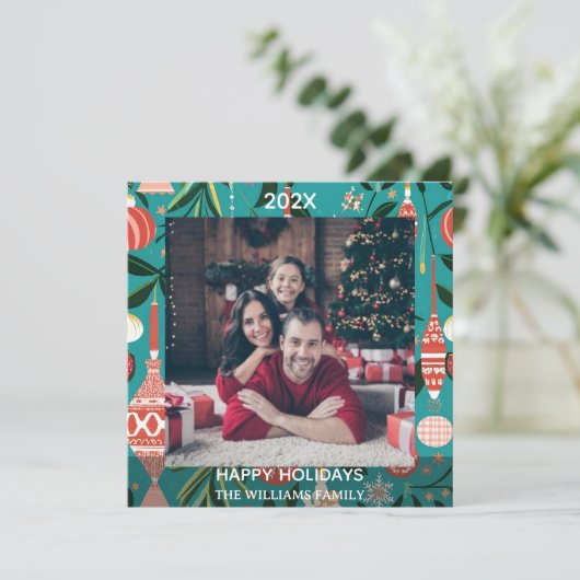 パーソナライズされたクリスマス家族写真 | 名前と年 シーズンカード (スタンド正面)