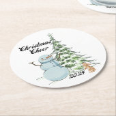 パーソナライズされたクリスマス応援雪だるま ラウンドペーパーコースター (アングル)