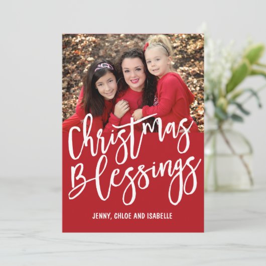 パーソナライズされたクリスマス恵みファミリーフォトカード シーズンカード (スタンド正面)