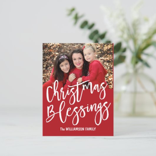 パーソナライズされたクリスマス恵み家族の写真 シーズンポストカード (スタンド正面)