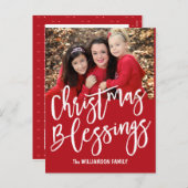 パーソナライズされたクリスマス恵み家族の写真 シーズンポストカード (正面/裏面)