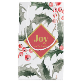 パーソナライズされたクリスマス抱き枕ボタニカルホリー スモールペーパーバッグ