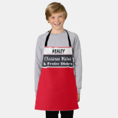 パーソナライズされたクリスマス料理ベーキングキッチンレッド エプロン (着用した状態)