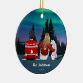 パーソナライズされたクリスマス母パパドッグファミリー セラミックオーナメント (右)