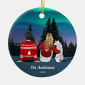 パーソナライズされたクリスマス母パパドッグファミリー セラミックオーナメント (正面)