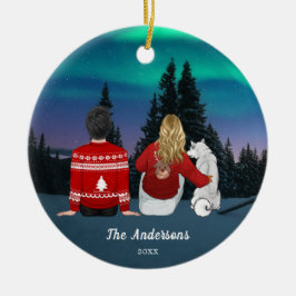 パーソナライズされたクリスマス母パパドッグファミリー セラミックオーナメント
