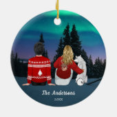 パーソナライズされたクリスマス母パパドッグファミリー セラミックオーナメント (裏面)