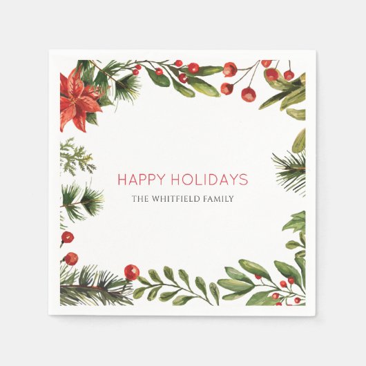 パーソナライズされたクリスマス水の色のベリーファミリー スタンダードカクテルナプキン (正面)