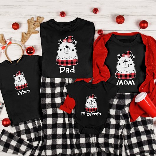 パーソナライズされたクリスマス水牛プレイドベアファミリー Tシャツ