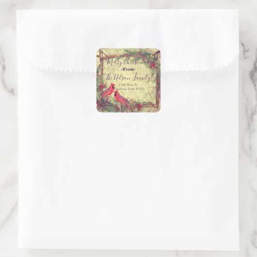 パーソナライズされたクリスマス深紅色スクエア スクエアシール (バッグ)