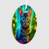 パーソナライズされたクリスマス猫とクリスマスツリー オーナメント (正面)