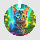 パーソナライズされたクリスマス猫とクリスマスツリー オーナメント (正面)