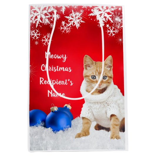 パーソナライズされたクリスマス猫抱き枕 ミディアムペーパーバッグ (正面)