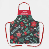 パーソナライズされたクリスマス花柄の苗字 エプロン (正面)