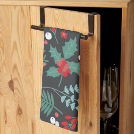 パーソナライズされたクリスマス花柄の苗字 キッチンタオル